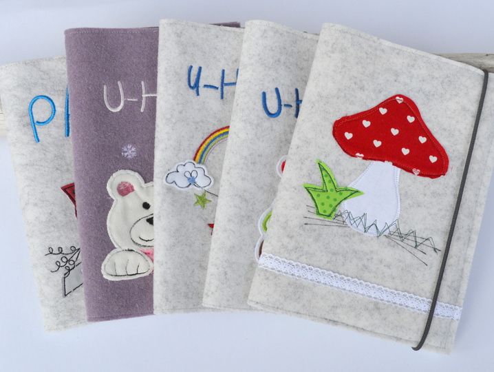 Nähanleitung U-Hefthülle Filz inkl. Stickdatei und Applikationsvorlage Pilz