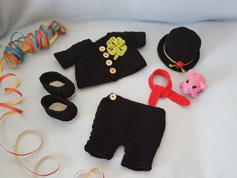 Häkelanleitung, Puppenkleidung Neujahrself Elvin