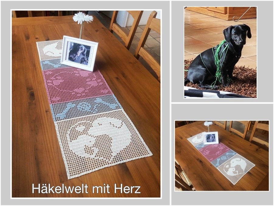 Häkeln / Tischläufer / Hund + Katze "tierisch beste Freunde"