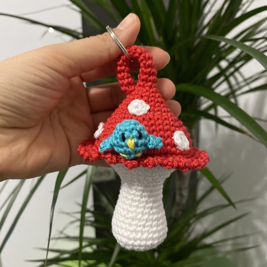 Schlüsselanhänger Fliegenpilz/Glückspilz mit Vögelchen