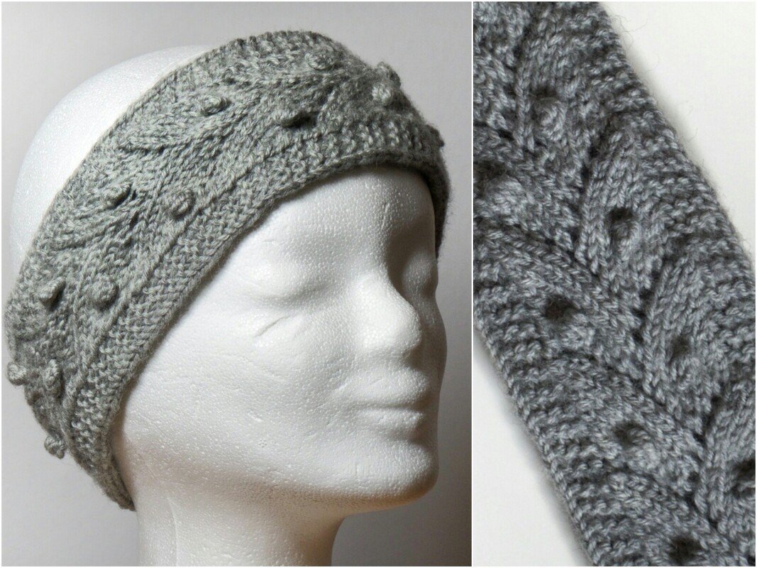 Stirnband stricken Farnmuster Noppen Ajour 2 Versionen - Bild 2