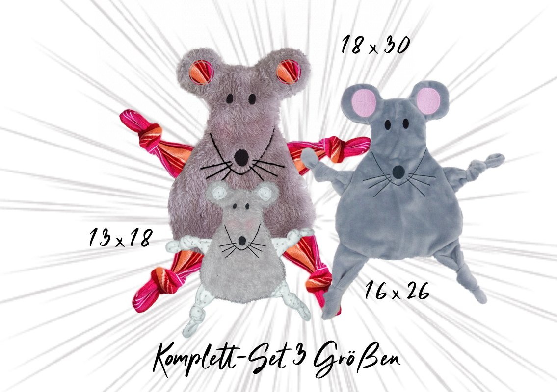 Stickdatei Maus Kuscheltuch ITH drei Größen, zwei Ohrvarianten
