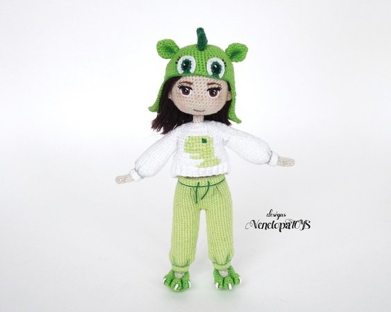 Amigurumi Doll in dinosaur pajamas Crochet Pattern