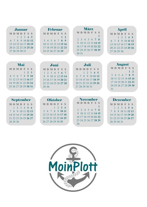 Monatskalender 2020 verschiedene Farben PDF kostenlos zum selber ausdrucken Organizer Filofax etc.