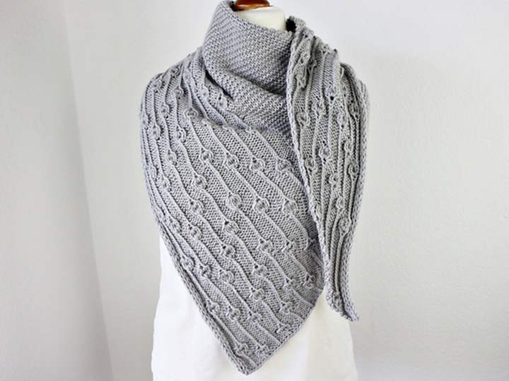 Triangle Shawl Knitting Pattern PDF – Frejas with Texture and I-Cord Edging