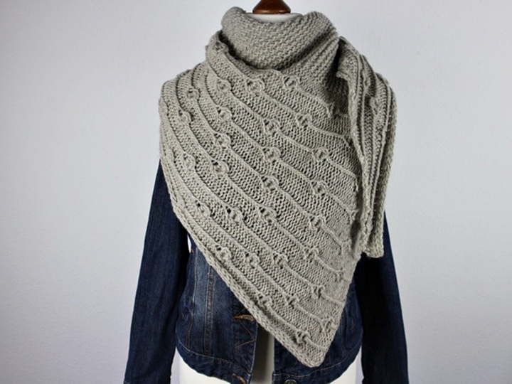 Triangle Shawl Knitting Pattern PDF – Frejas with Texture and I-Cord Edging