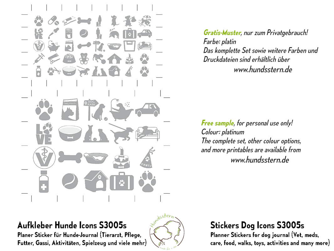 Planer Aufkleber fürs Hunde Journal, Icons S3005s