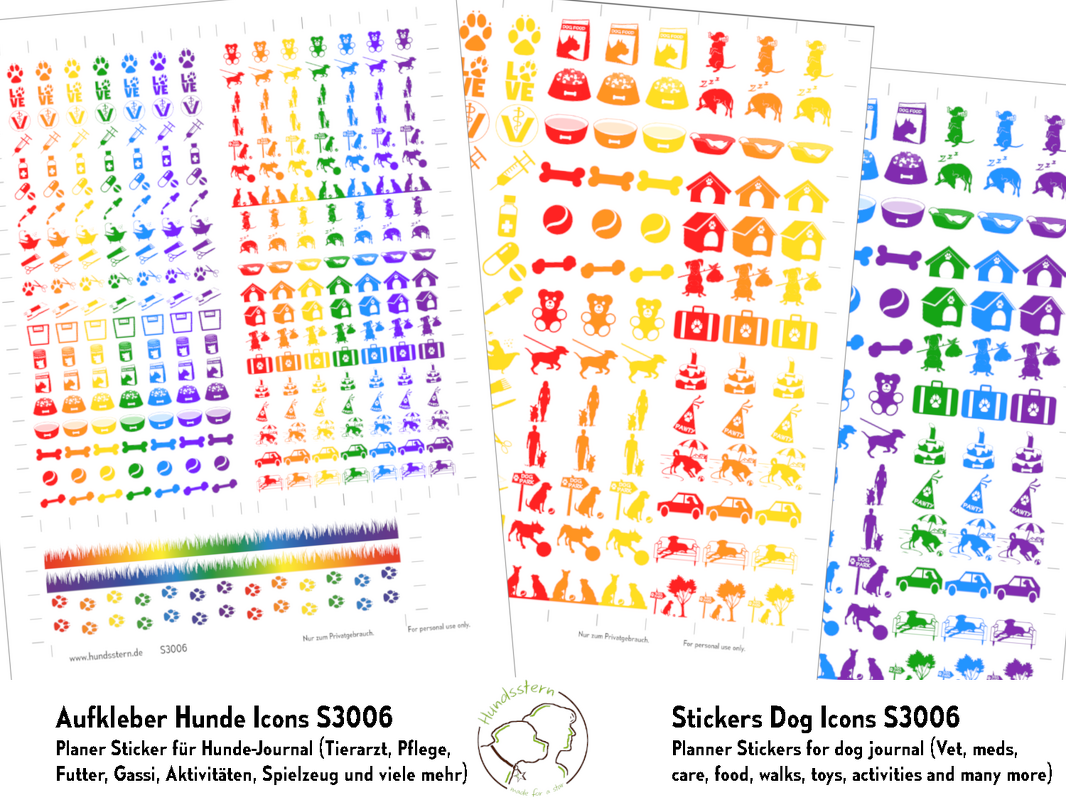Aufkleber "Hundeleben" für Planer, 2 Gr., Icons S3006