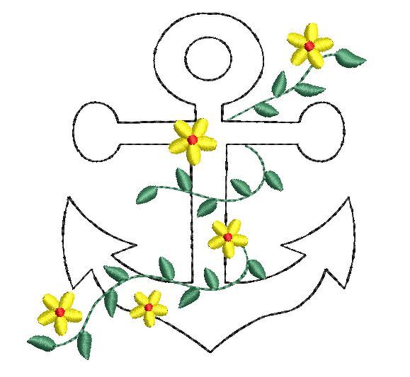 Stickdatei Anker Blumenranke doodle