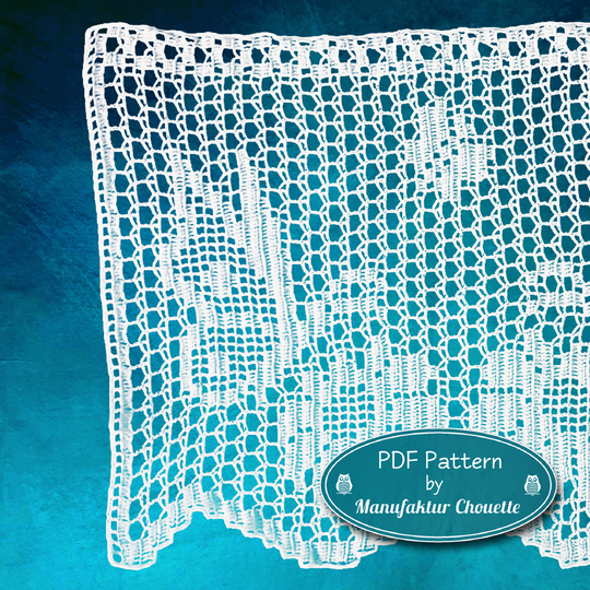 Small curtain "Butterflies" - Spring collection, PDF crochet pattern, chart