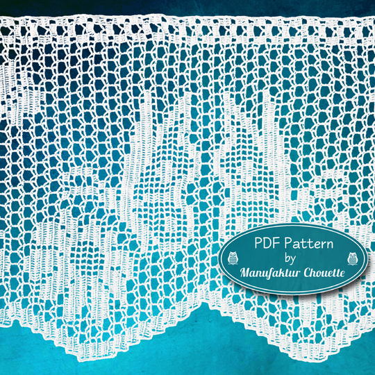 Small curtain "Butterflies" - Spring collection, PDF crochet pattern, chart