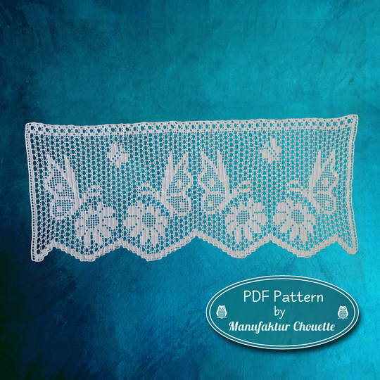 Small curtain "Butterflies" - Spring collection, PDF crochet pattern, chart