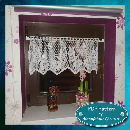 Small curtain "Butterflies" - Spring collection, PDF crochet pattern, chart