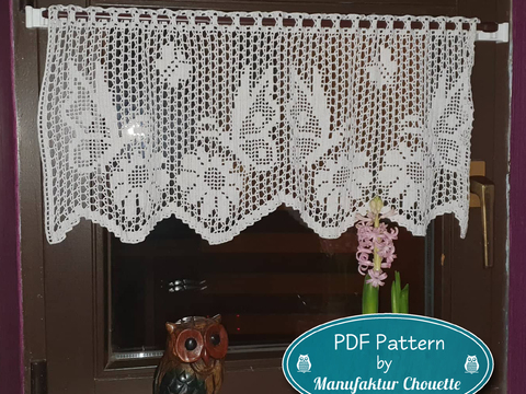 Small curtain "Butterflies" - Spring collection, PDF crochet pattern, chart