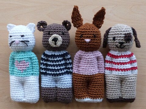 Crochet pattern animal dolls cat, dog, bear and rabbit