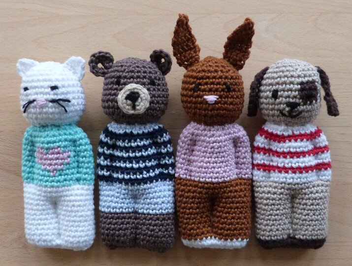 Crochet pattern animal dolls cat, dog, bear and rabbit