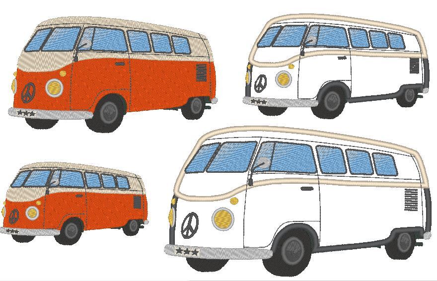 Bus Hippiebus Campingbus inkl. Kissen ITH Stickdatei
