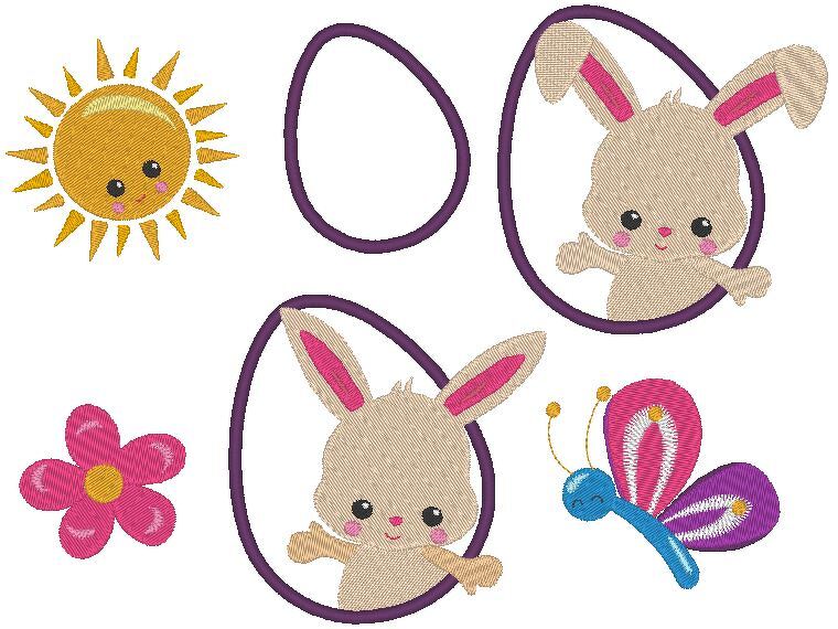 Hase cute Häschen im Ei inkl. Kissen ITH Stickdatei Ostern