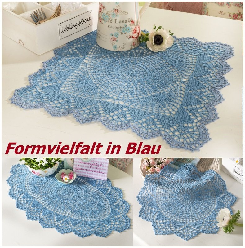 3 Häkeldeckchen Formvielfalt in Blau