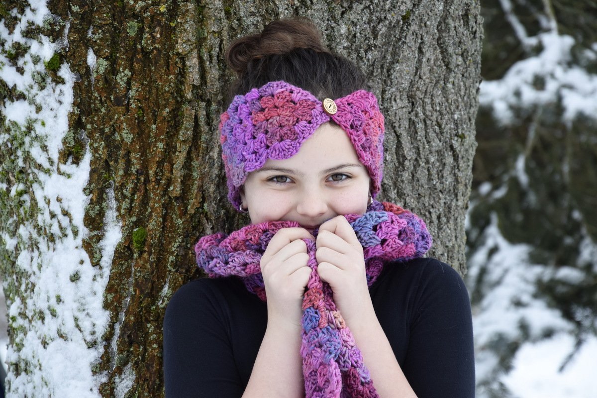 - IDA - Schal und Stirnband Set an jedes Garn und jede Größe anzupassen, von 38 cm - 65 cm Kopfumfang, Häkelanleitung 214 - Bild 2