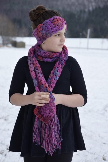 - IDA - Schal und Stirnband Set an jedes Garn und jede Größe anzupassen, von 38 cm - 65 cm Kopfumfang, Häkelanleitung 214