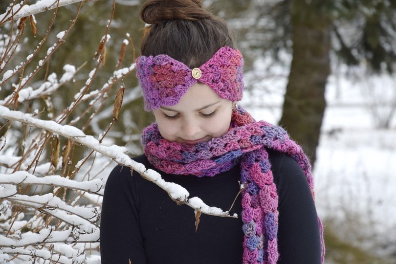 - IDA - Schal und Stirnband Set an jedes Garn und jede Größe anzupassen, von 38 cm - 65 cm Kopfumfang, Häkelanleitung 214