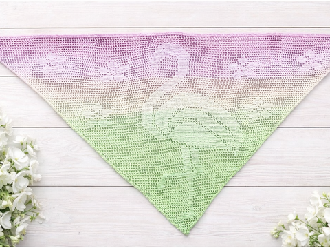 Häkelanleitung Dreieckstuch Sarmingo – Flamingo Tuch im Filetmuster