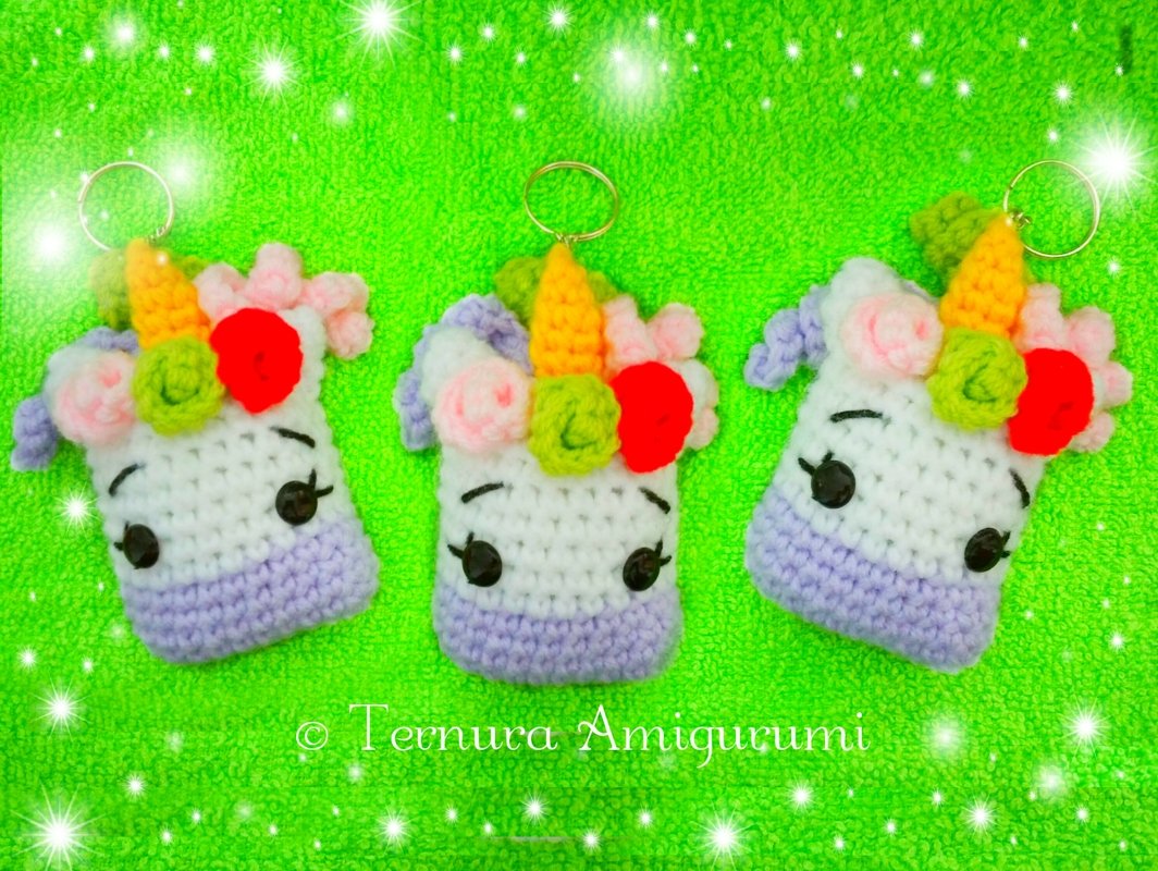 Crochet pattern unicorn keychain PDF ternura amigurumi english- deutsch- dutch