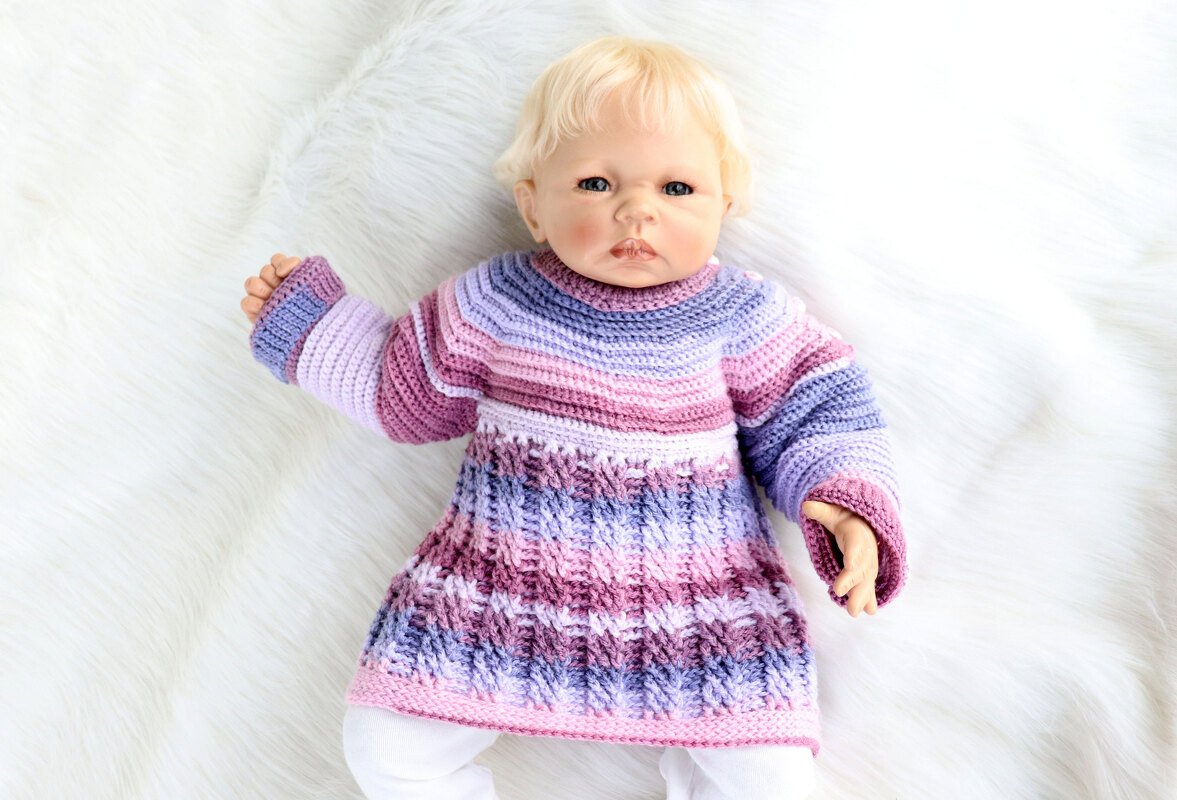 Baby & children's sweater “Elina”, size: 0 m - 5 y. (round shoulder yoke) - Crochet