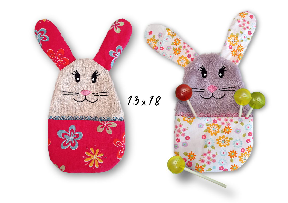 Stickdatei Hase Kuscheltuch mit Bauchtasche für den Rahmen 13 cm x 18 cm