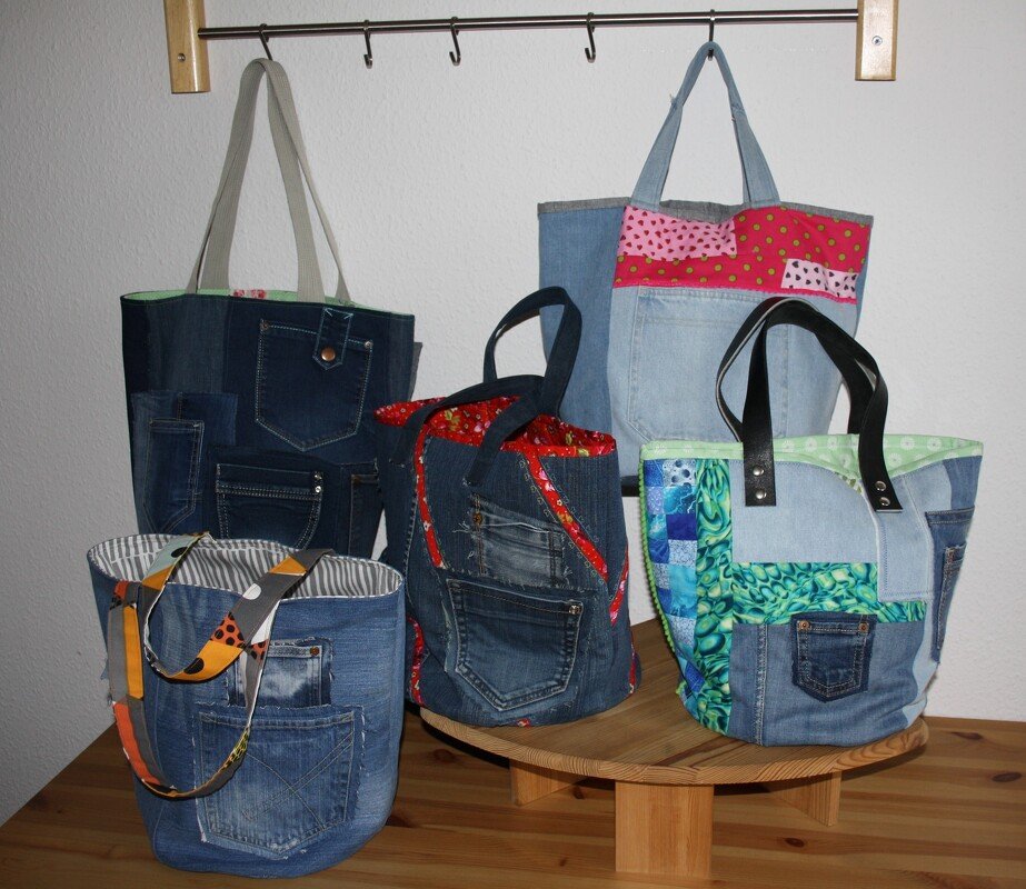 Upcycling Jeanskorb mit rundem Boden