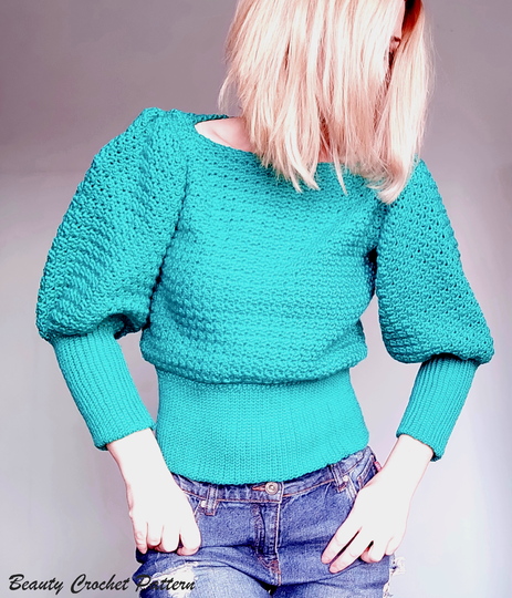 Crochet Puff Sleeve Sweater