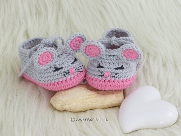 Häkelanleitung - Baby-Schuhe 'Mäuschen' in 3 Größen