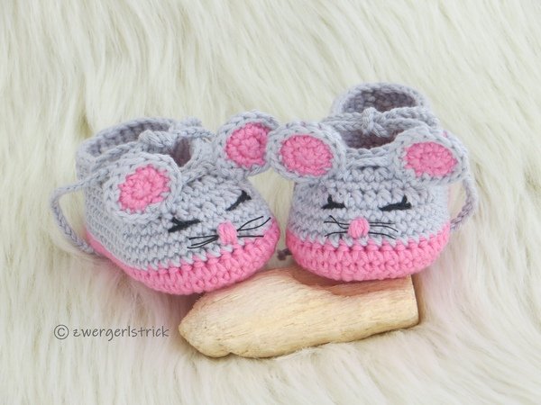 Häkelanleitung - Baby-Schuhe 'Mäuschen' in 3 Größen