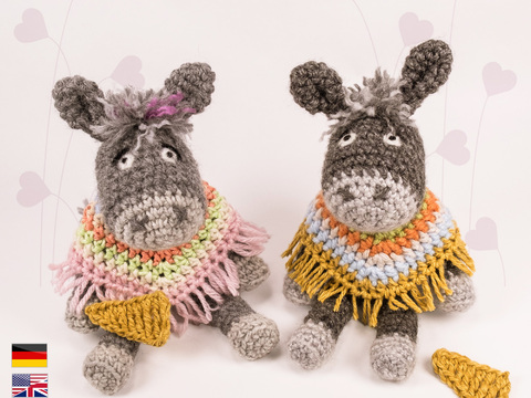 Esel 'Carlos' mit Poncho+Panflöte • LuckyTwins • Amigurumi Häkelanleitung