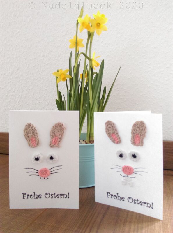 Karte "Fröhlicher Osterhase" mit Häkelteilen - Frohe Ostern!