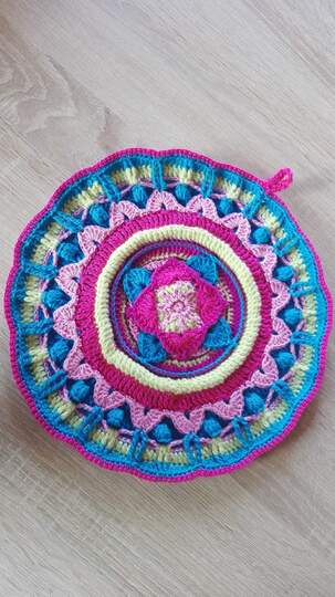 Häkelanleitung Topflappen Mandala "Autumn Rose"