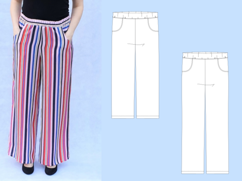 Nele – Weite Hose & Culotte mit Gummizug und Hosentaschen, Gr. 34-50, A4+A0