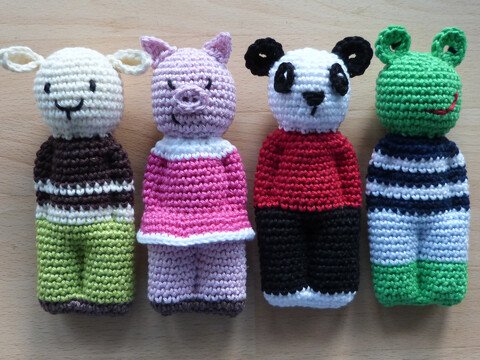 Crochet pattern animal dolls sheep, pig, panda and frog