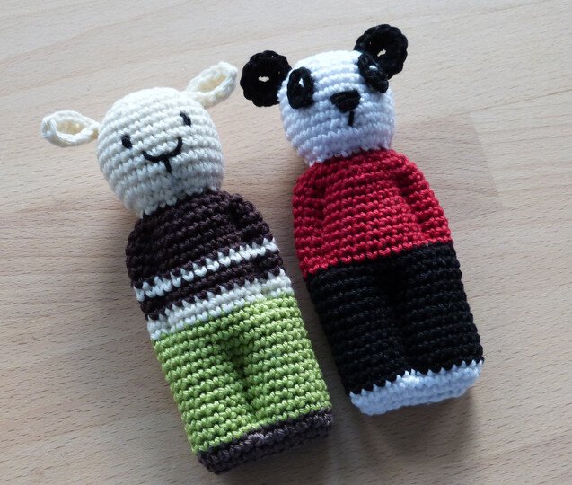 Crochet pattern animal dolls sheep, pig, panda and frog