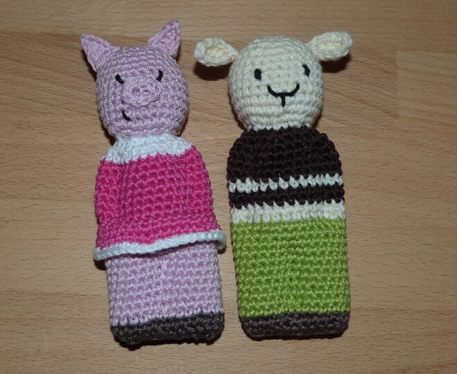 Crochet pattern animal dolls sheep, pig, panda and frog