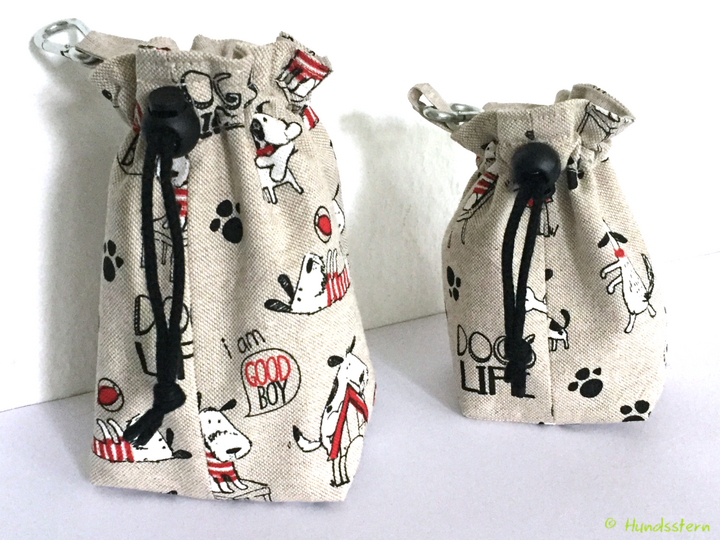 MINOU V1 treat pouch, with lining, in 2 sizes, 2 compartments. Pattern