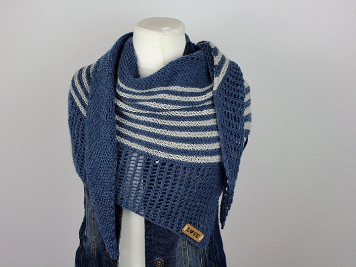 Knitting Pattern PDF Asymmetrical Triangle Shawl Dito Modern Striped Shaw