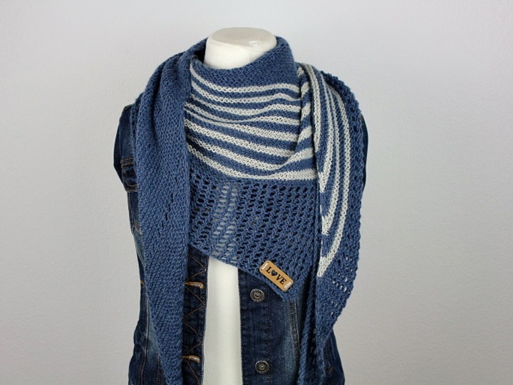 Knitting Pattern PDF Asymmetrical Triangle Shawl Dito Modern Striped Shaw