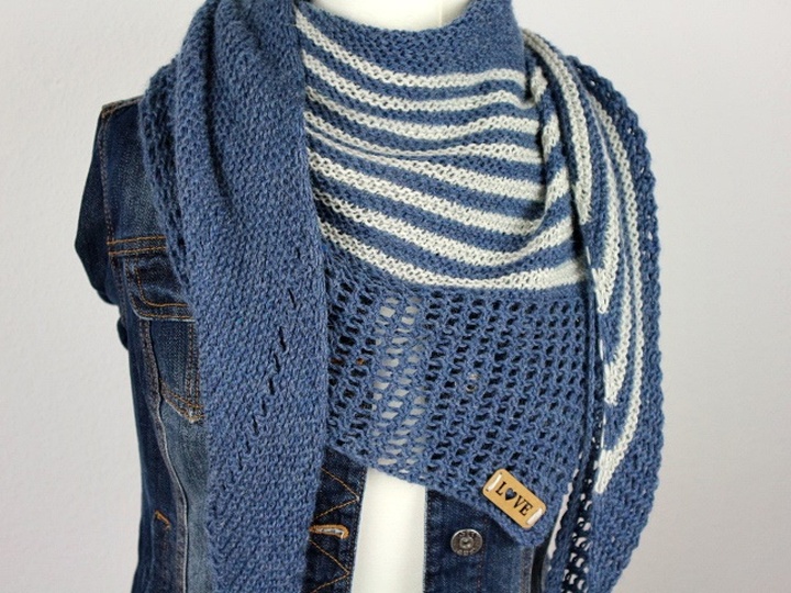 Knitting Pattern PDF Asymmetrical Triangle Shawl Dito Modern Striped Shaw