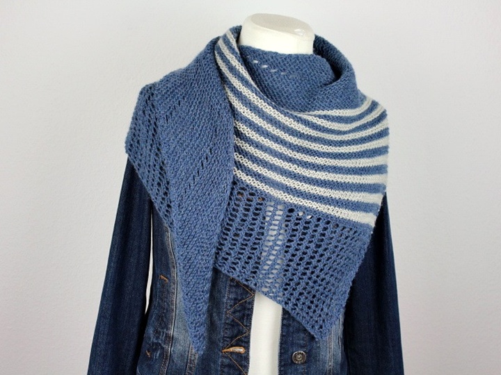 Knitting Pattern PDF Asymmetrical Triangle Shawl Dito Modern Striped Shaw