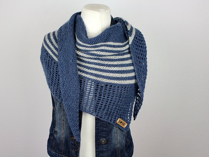 Knitting Pattern PDF Asymmetrical Triangle Shawl Dito Modern Striped Shaw