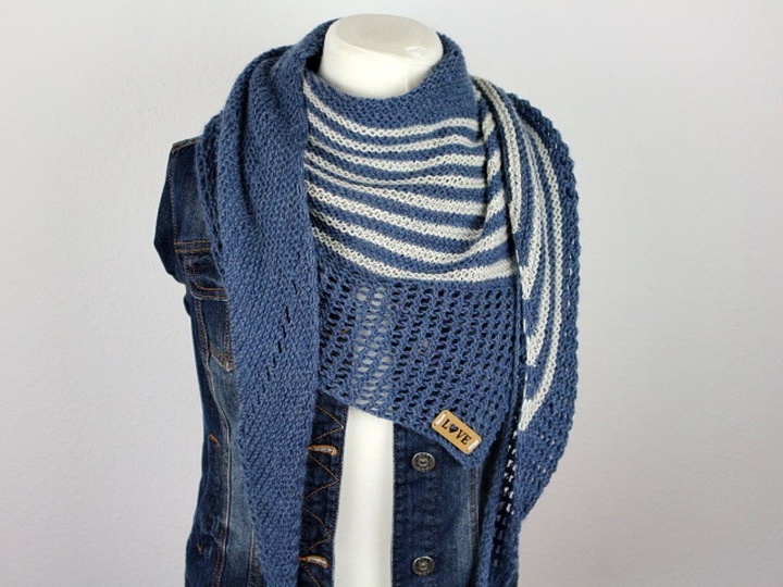 Knitting Pattern PDF Asymmetrical Triangle Shawl Dito Modern Striped Shaw