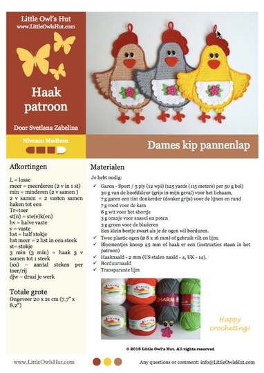 67NLY Dames kip pannenlap - Haakpatroon - PDF by Zabelina CP