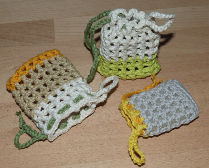 Häkelanleitung für Seifensäckchen (2 Größen) und Abschminkpads (2 Varianten)